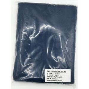 The Company Store King Pillowcase Set Navy Blue Tonal Stripe Portugal QG55 NEW